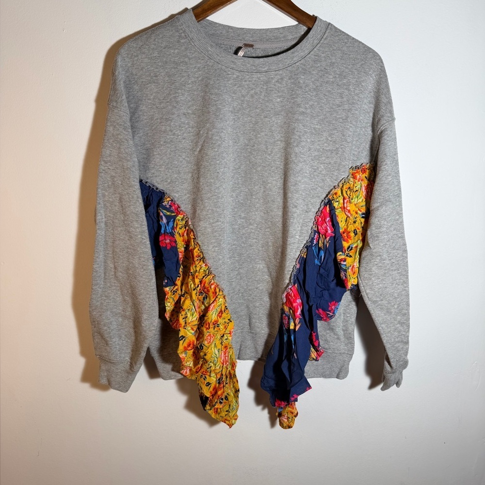 Free People Gray Sweater with Floral Accents - Picture 2 of 6